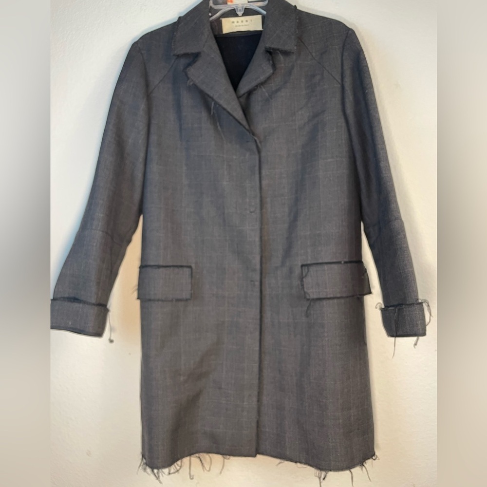 Marni wool coat charcoal raw hem edges glen check snap front 38 2 S XS